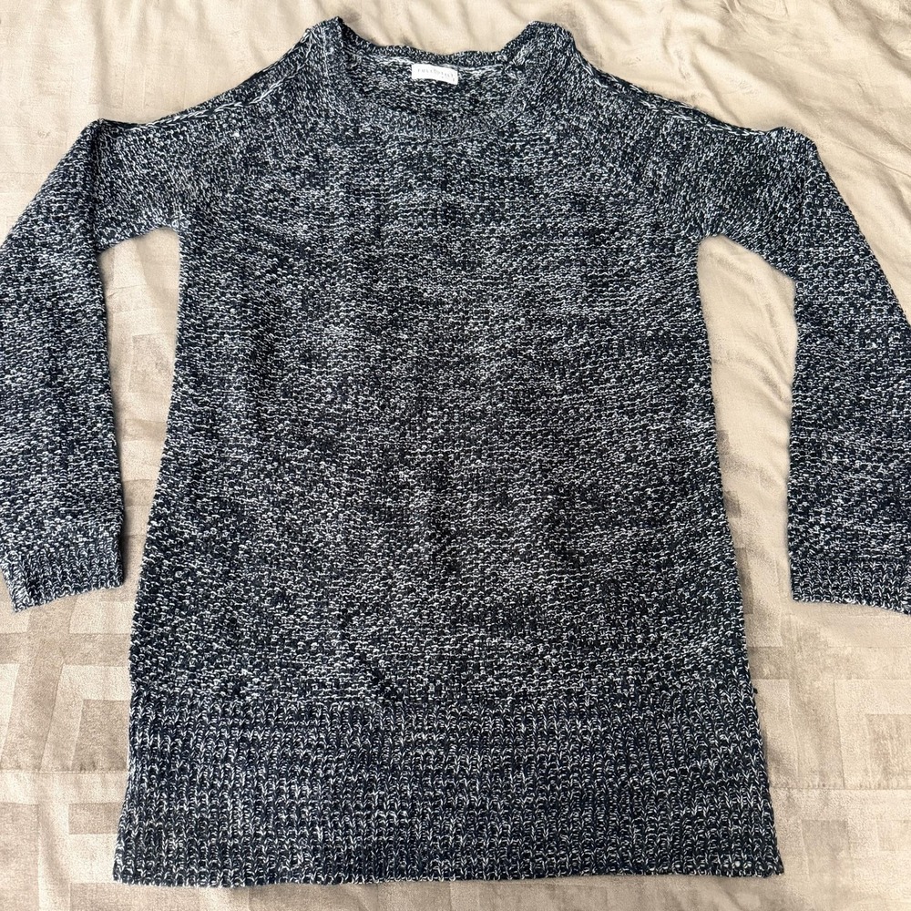 Full Tilt Sweater Womens Large Black Marled Knit Cold Shoulder Tunic Longline